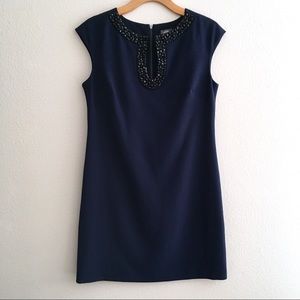 Vince Camuto Navy Sheath Dress Sz 10 - Black bead